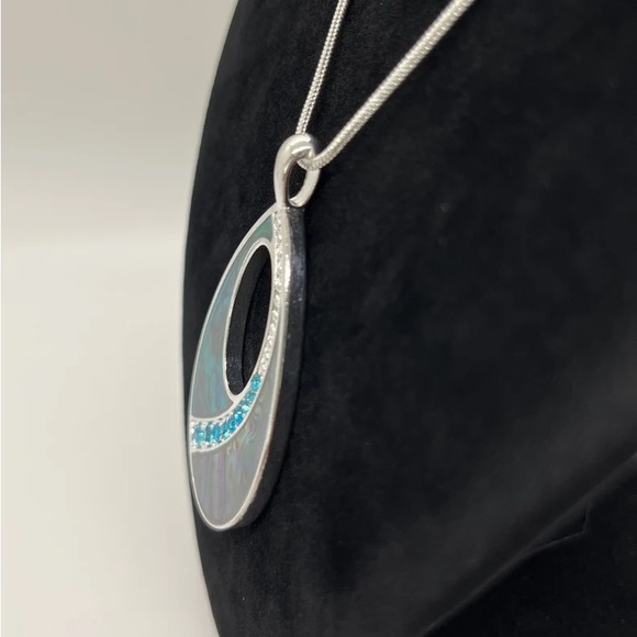 A Silver-Tone Simulated Polished Abalone and Rhinestone Kenneth Cole Necklace - Picture 2 of 10